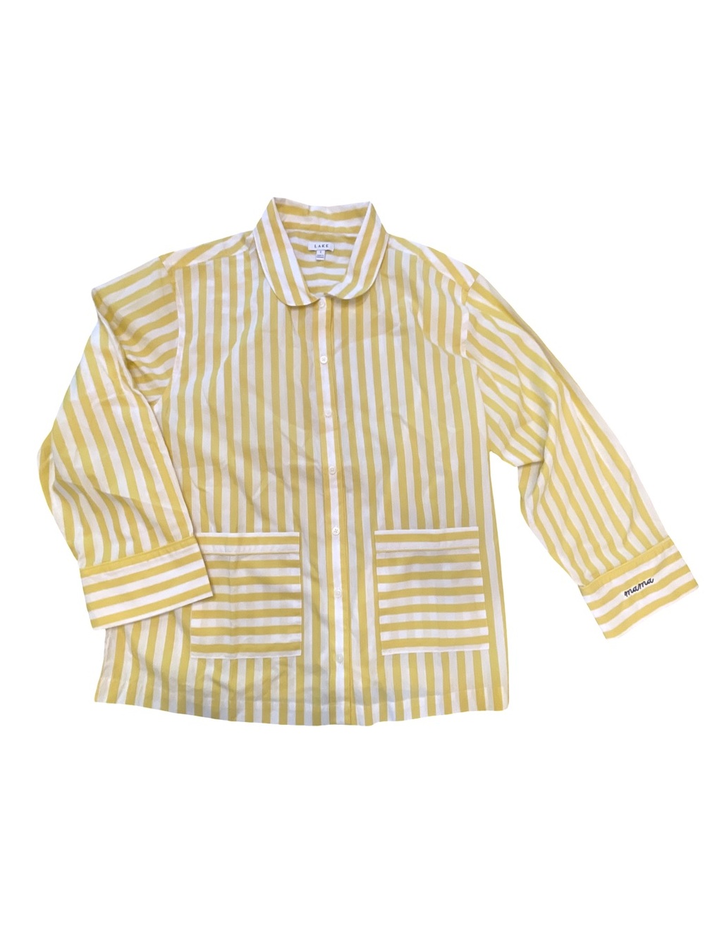 Lake Pajamas Yellow and White Striped Cotton PJ Set - "mama" Embroidered - Picture 2 of 9